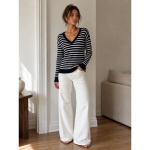GAP Navy and White Striped V-Neck Sweater